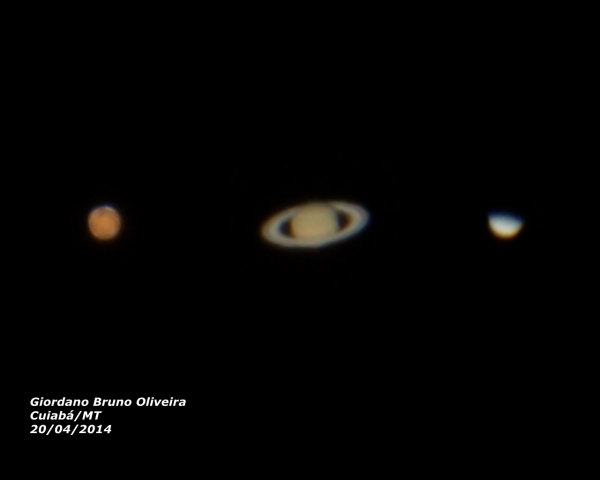 Marte, Saturno e Vnus fotografados no dia 20/04/2014 em Cuiab/MT