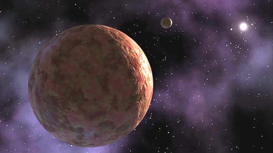 Concepcao artistica mostra o planeta anao Sedna, que ate a descoberta de V774104 era um dos objetos mais distantes do Sistema Solar.