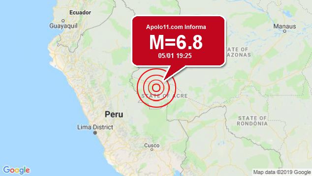 Terremoto de 6.8 pontos  registrado a 89 km de Tarauac, AC