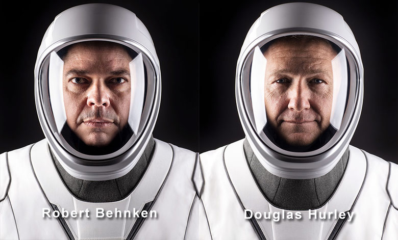 Astronautas Douglas Hurley e Robert Behnken, ambos com duas misses de comando em nibus espaciais, sero os comandates do primeiro voo tripulado da empresa SpaceX. Hurley e Behnken devero permanecer na Estao Espacial por dois ou trs meses. 