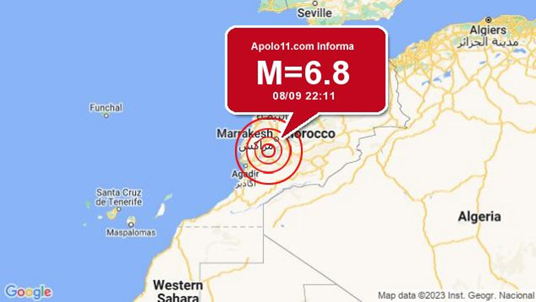 Mapa mostra a localizao do terremoto de 6.8 magnitudes ocorrido no Marrocos em 08 de setembro de 2023. 