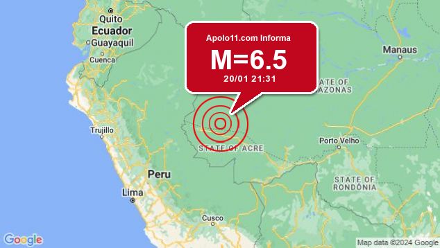 Terremoto de 6.5 pontos  registrado a 36 km de Ipixuna, AM