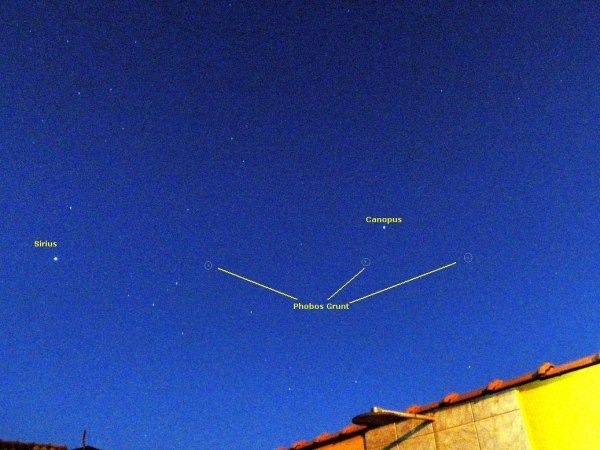 Sonda Phobos Grunt sobre Batatais/SP no dia 03/01/2012
