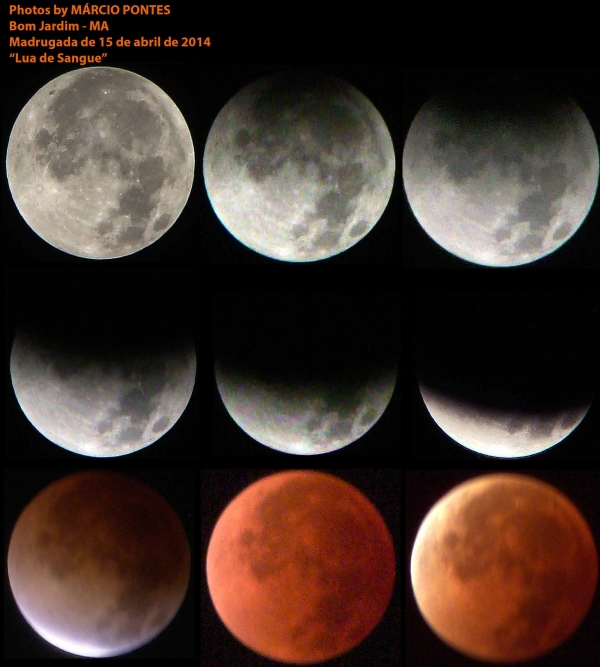 Fotos sequenciais do eclipse lunar