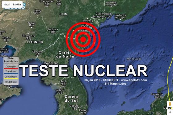 mapa mostra a localizacao de onde foi realizado o teste nuclear norte-coreano