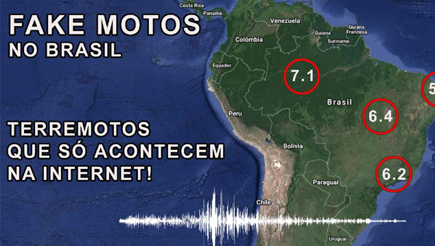 Imagem hipottica mostra diversos terremotos no Brasil, mas que nunca existiram de fato. So os Fake Motos.