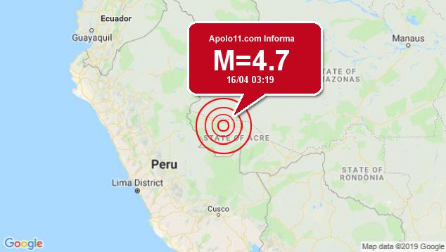 Terremoto de 4.7 pontos  registrado a 100 km de Tarauac, AC