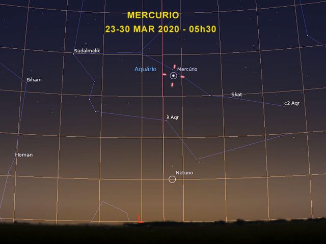 Carta celeste mostra onde encontrar o planeta Mercrio. Olhe para o cu!