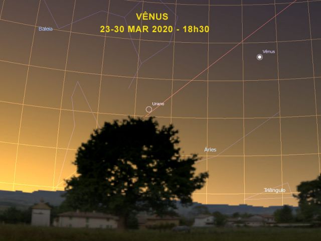 Carta Celeste mostra a localizao planeta Vnus antes do por do Sol. Olhe para o cu!