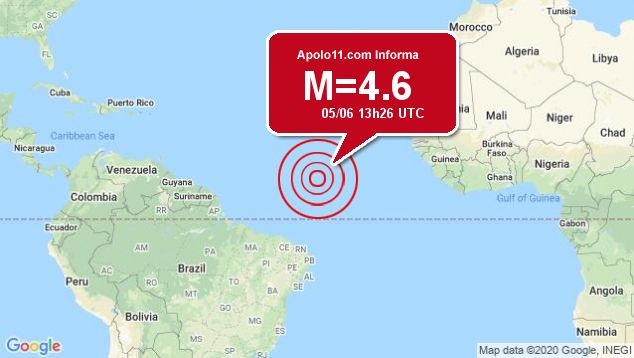 Terremoto de 4.6 pontos  registrado a 1200 km de Fernando de Noronha