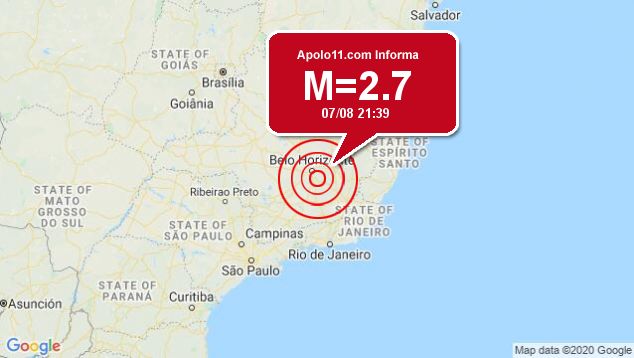 Terremoto de 2.7 pontos  registrado a 9 km de Itabirito, MG