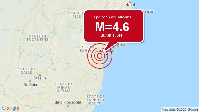Terremoto de 4.6 pontos  registrado a 6 km de Jiquiria, BA