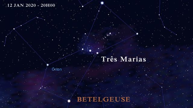 Carta celeste mostra a estrela Betelgeuse dentro da constelao de Orion, em 12 de janeiro de 2020. Crdito: Apolo11.com.<BR>