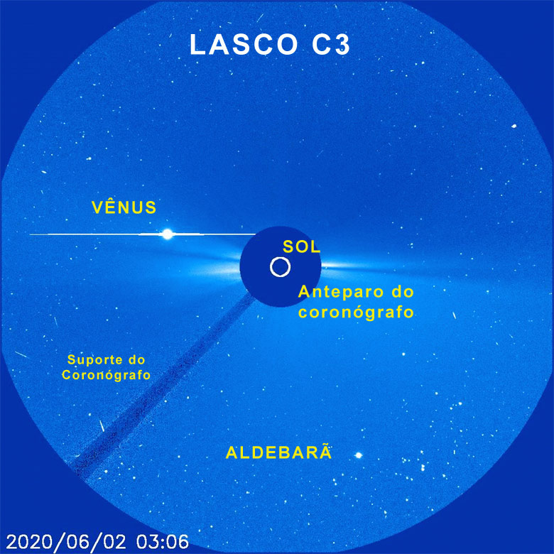 Trnsito de Vnus e estrela Aldebar na frente do Telescpio Solar Espacial SOHO.