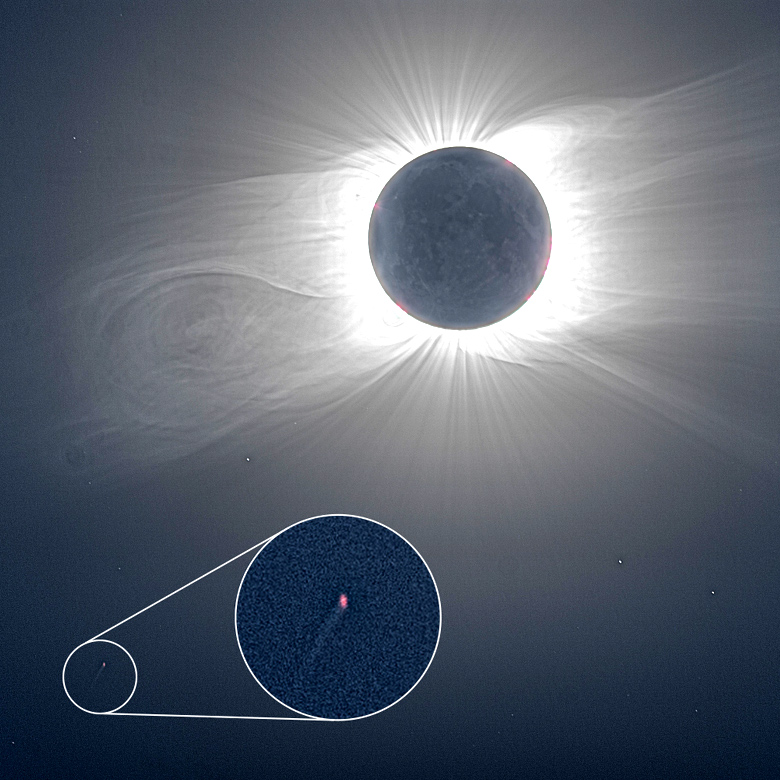 Foto feita pelo astrnomo amador Andreas Mller, mostra o cometa C/2020 X3 (SOHO), registrado durante o eclipse total do Sol, em 14 de dezembro de 2020. A foto foi feita a partir da cidade de Piedras del Aguila, Argentina.