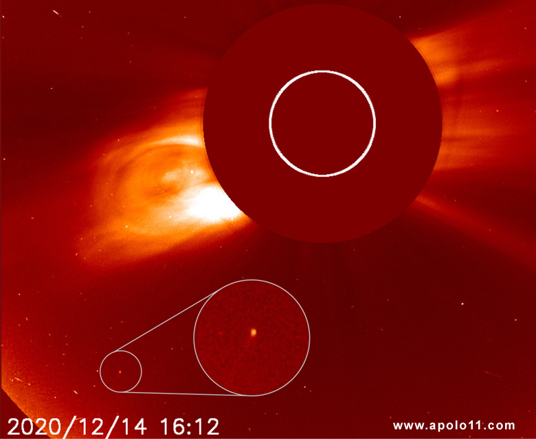 Cometa C/2020 X3 (SOHO) em imagem feita pelo telescpio espacial SOHO, no dia do eclipse total de 14 de dezembro de 2020.