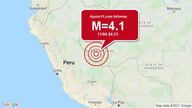 Terremoto de 4.1 pontos  registrado a 58 km de Jordo, AC