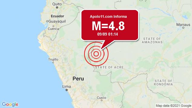 Terremoto de 4.8 pontos  registrado a 73 km de Guajar, AM