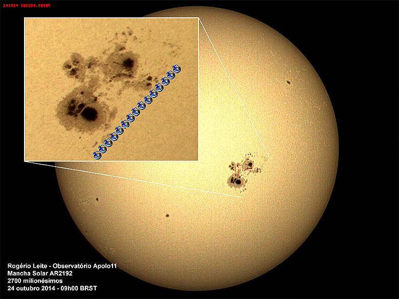 Mancha solar AR2192, formada na superfcie do Sol outubro de 2014. AR2192 foi uma das maiores manchas j observadas, com cerca de 15 vezes o tamanho da Terra em extenso. 