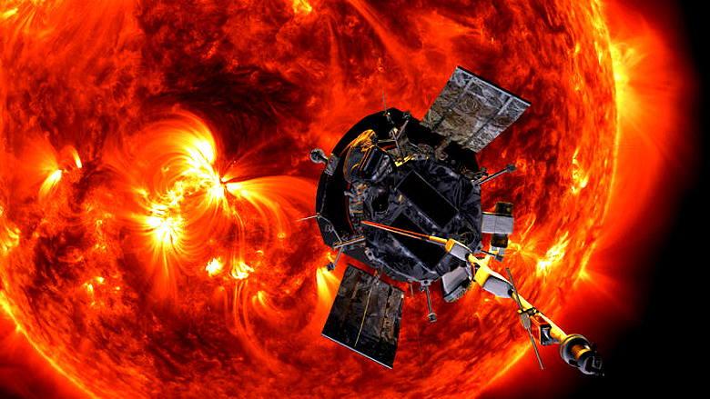 Concepo artstica mostra a nave Parker Solar Probe ao redor do Sol. A nave estabeleceu o recorde de velocidade para um objeto feito pela humanidade, atingindo 532 mil km/h em abril de 2021.<BR>