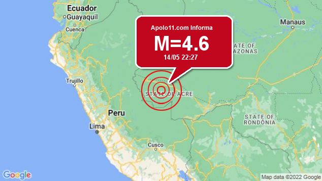 Terremoto de 4.6 pontos  registrado a 92 km de Tarauac, AC