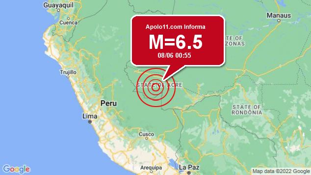 Terremoto de 6.5 pontos  registrado a 84 km de Santa Rosa do Purus, AC