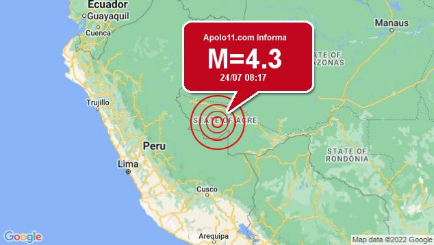Terremoto de 4.3 pontos  registrado a 78 km de Jordo, AC