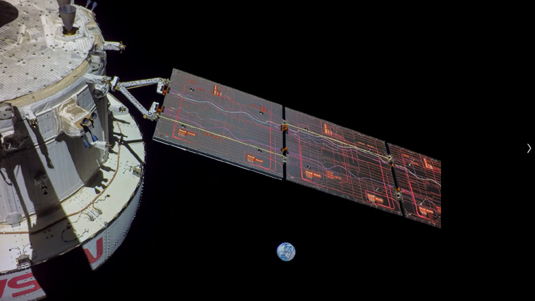 Terra, registrada por uma das câmeras a bordo da espaçonave Orion, quando se encontrava a mais de 400 mil km da Terra.