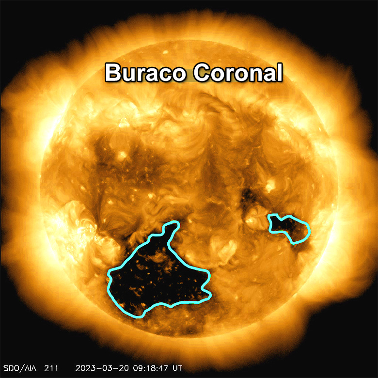 Buraco Coronal registrado em 20 de maro de 2023 pelo Observatrio Espacial de Dinmica Solar, SDO, da NASA.