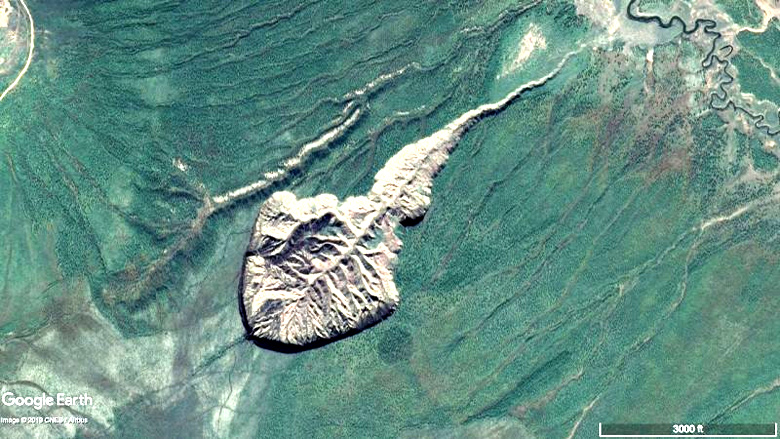 Cratera Batagaika vista em imagem de satlite registrada em 2023. Crdito: Landsat.