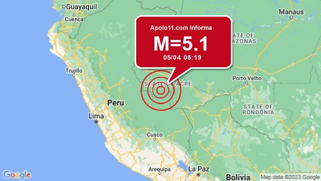 Terremoto de 5.1 pontos  registrado a 49 km de Jordo, AC