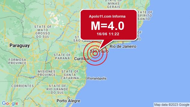Terremoto de 4.0 pontos  registrado a 8 km de Pedro de Toledo, SP