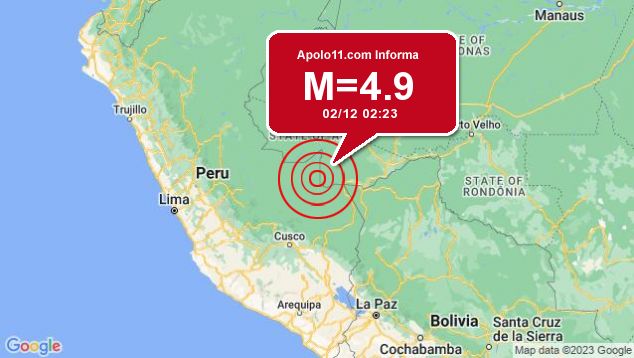 Terremoto de 4.9 pontos  registrado a 131 km de Assis Brasil, AC
