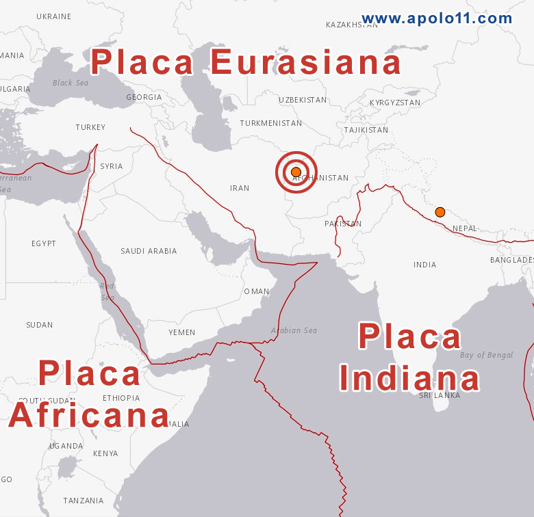 O Afeganisto fica localizado na rea central da placa Eurasiana e sofre com as movimentaes das placas da rabia e Indiana. 