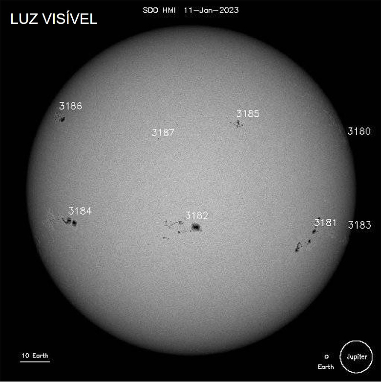 Imagem registrada pelo satlite de Observao da Dinmica Solar SDI, da NASA, mostra a feio do Sol em 11 de janeiro de 2023. 