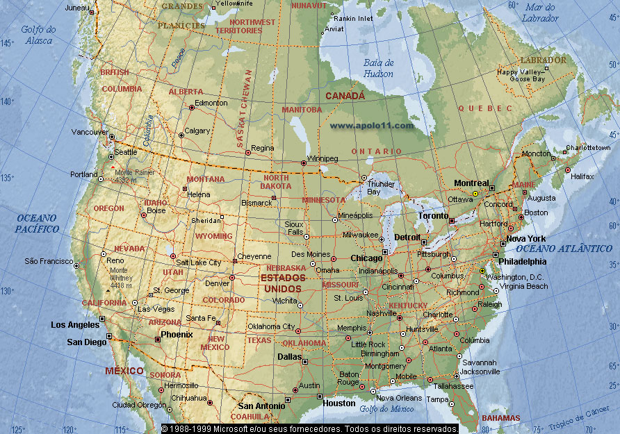 Mapa dos EUA e Canadá