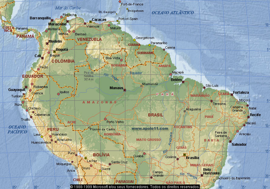 Mapa do norte da América do Sul
