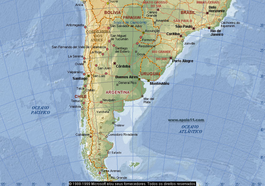 Mapa do cone sul da América do Sul