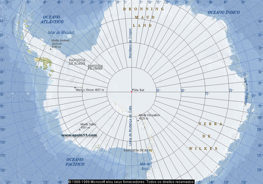 Mapa da Antártida e Pólo Sul