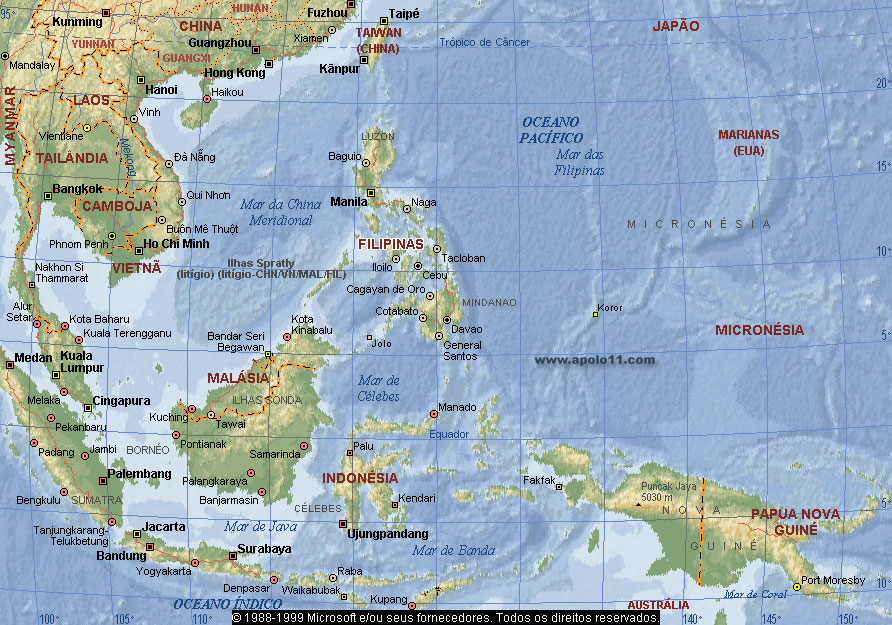 Mapa da Ásia e Mar da Filipinas