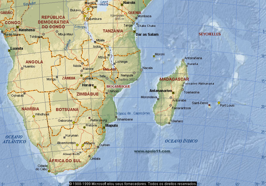 Mapa da África e Madagascar