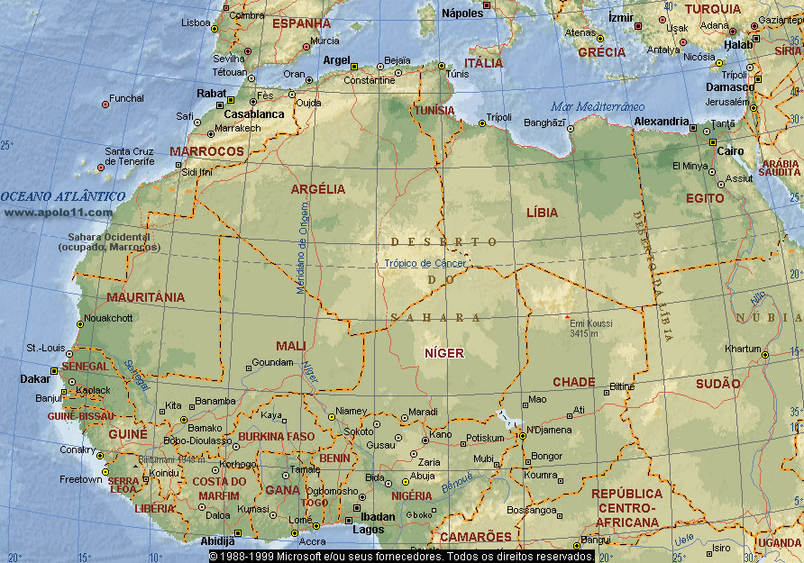 Mapa do norte e leste da  África